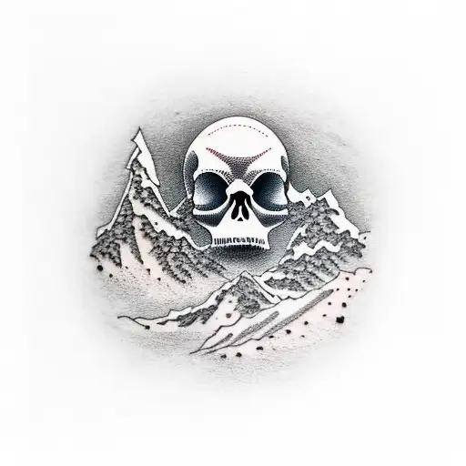 Mountain Scape With A Hidden Skull