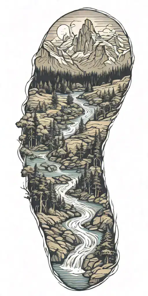 River Flowing Through Forest Leading Into Mountains With A Wild