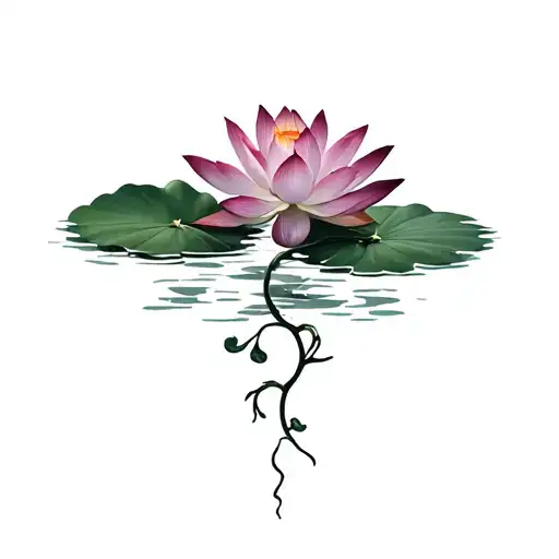 Lotus Flower With Vines And Lily Pad