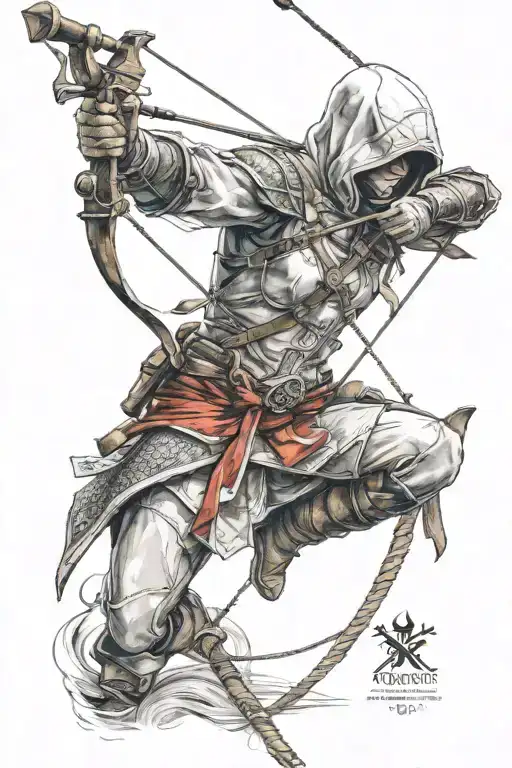 Assassins Creed Masked Female Archer Shooting Bow And Arrow