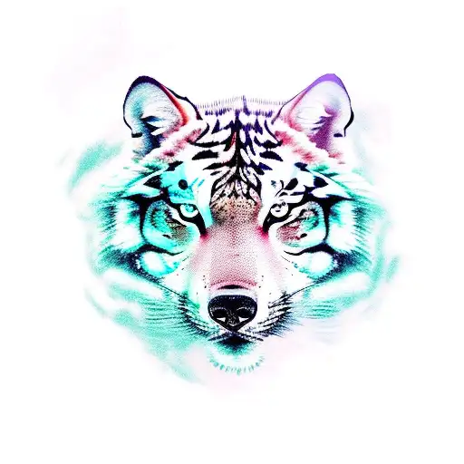 A Face Half Wolf And Half Tiger