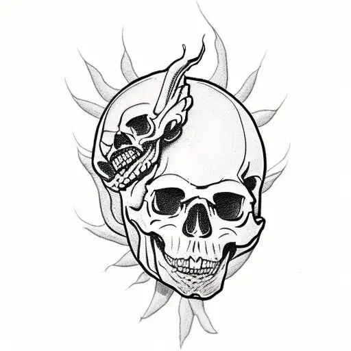 A Skull With A Monster Lurking In The Background