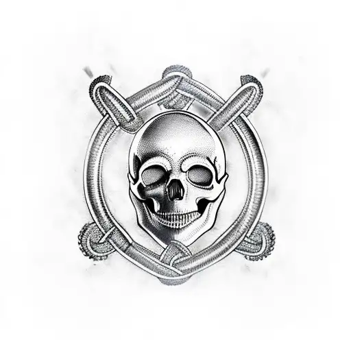 A Skull With A Military Helmet And Dog Tags Intertwined With Viking Knotwork