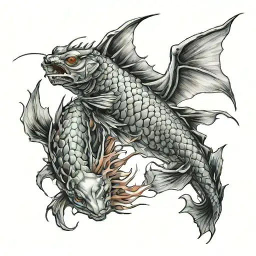 Koifish Turning Into Dragon Emerging Tattoo