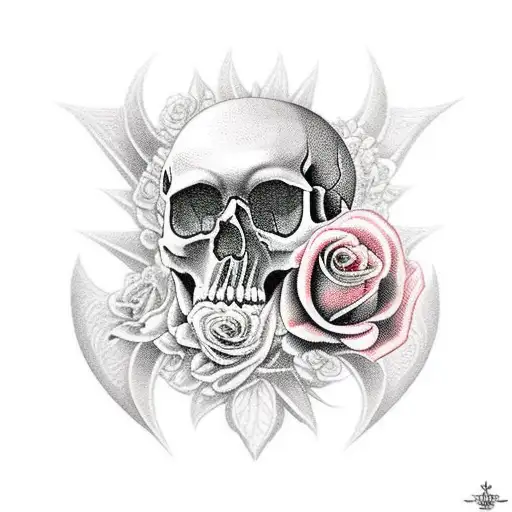 Skull With Roses And A Dagger With A Ligth Source From The Mouth