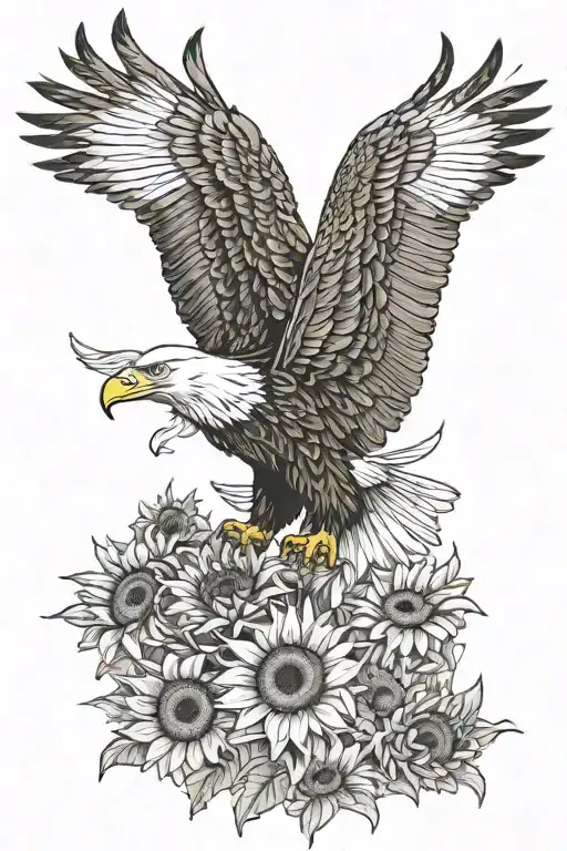 American Flag Downward Spiral Bald Eagle Surrounded By Sunflowers