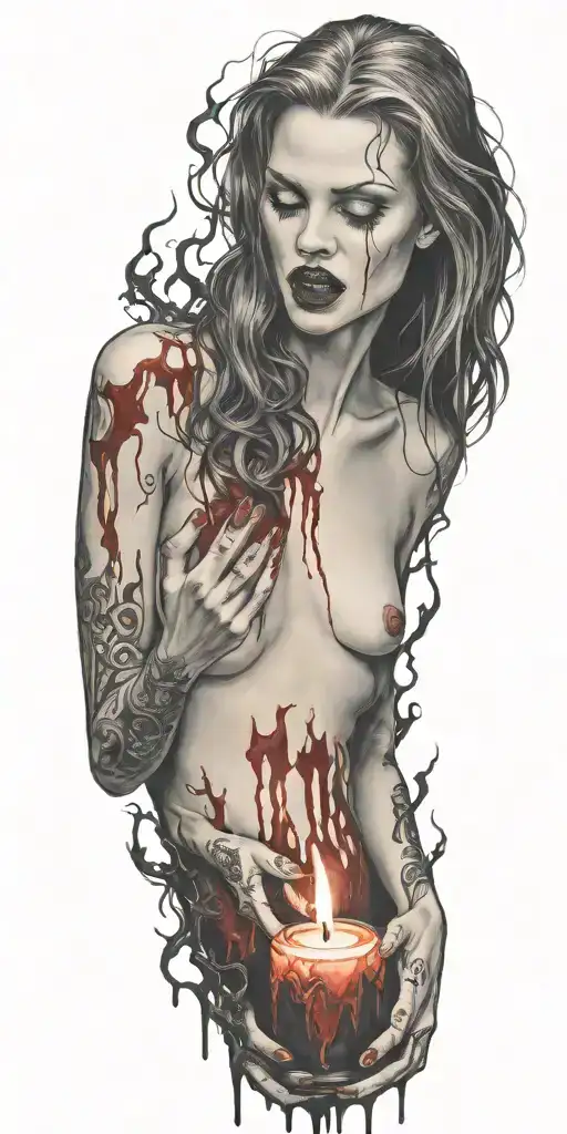 Vampire Blood Women Nude Candle Burning