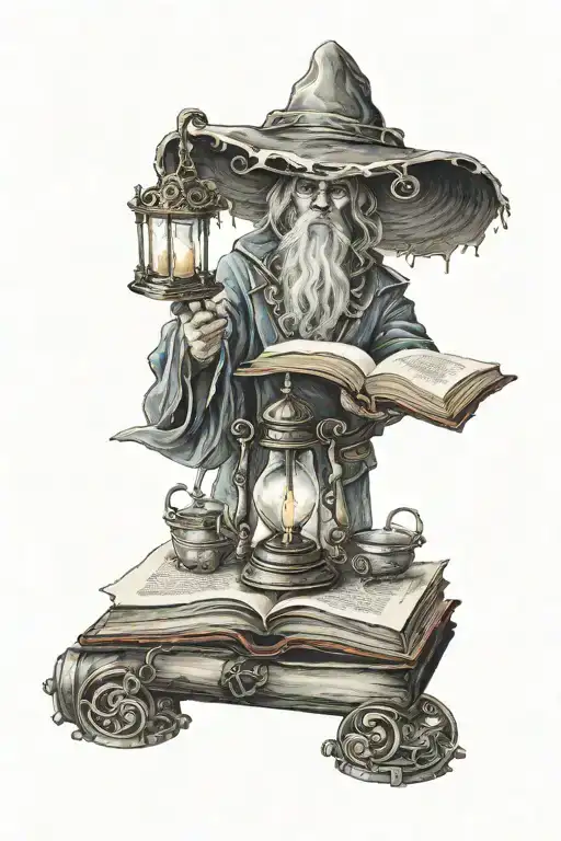 Mage With Book Open In Front With Hourglas