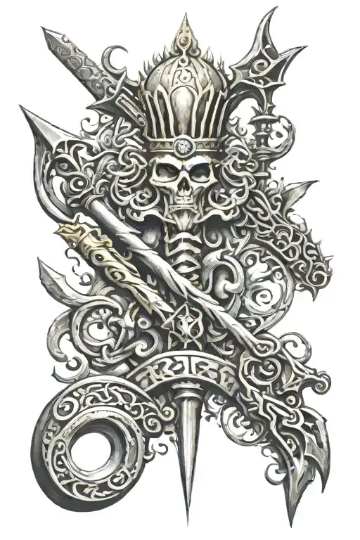A Trident And A Mace On Each Side Of The Word Raja