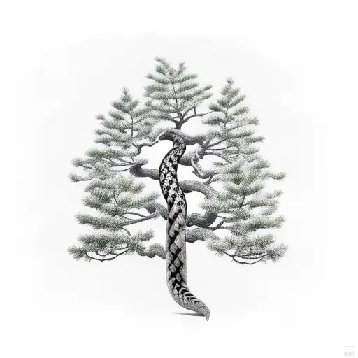 Pine Tree With Snake Wrapped Around The Trunk From Top To Bottom