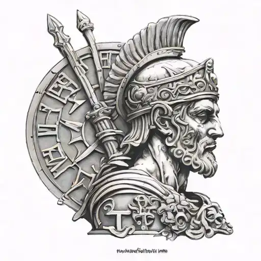 Greek Statue Warrior With The Words Memento Mori