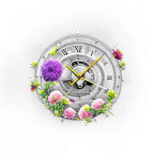 Duel Birth Clock Design With Flowers In The Background