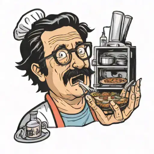 A Portrait Of Bob Belcher Cooking Burgers With A Playful And Cartoonish Style
