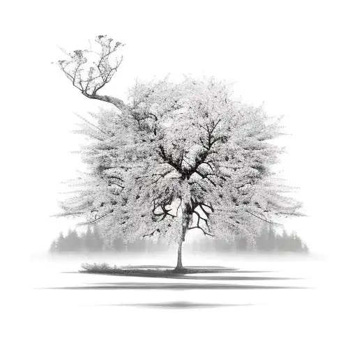 New Tree With Its Reflection Of An Old Tree Upside Down