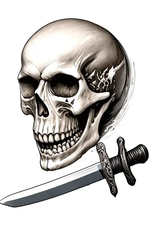 Create A Head Of A Skull With A Katana That Pierces It