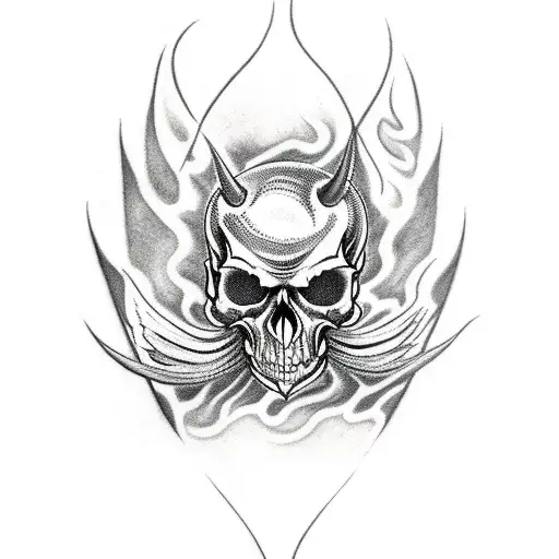 Demon Skull With Flames