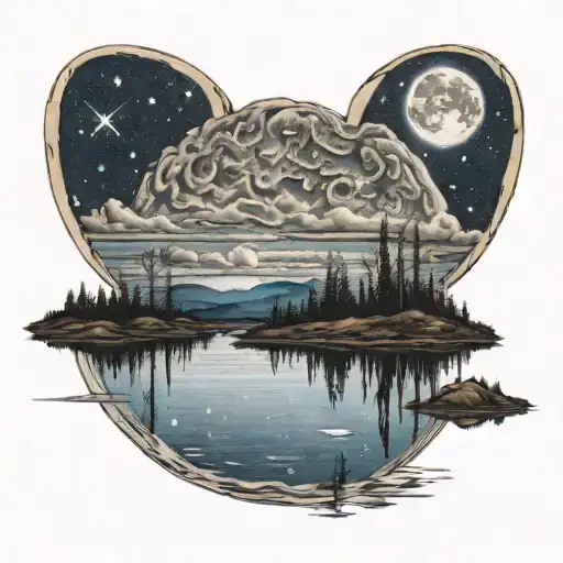 Moon Reflecting Off A Lake With Stars