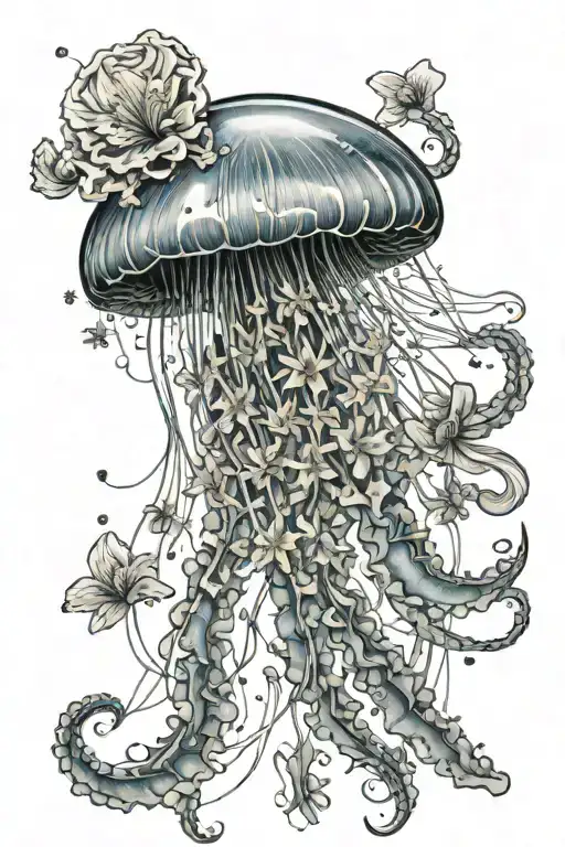 Jellyfish With Small Flowers In The Background