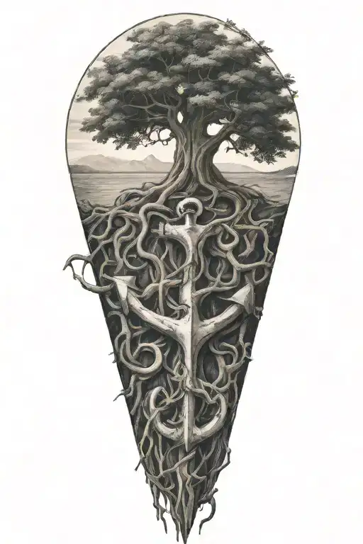 Anchor Wrapped In Tree Roots Reaching Deep