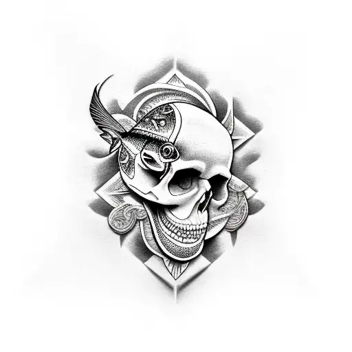 Fish With Tribal And Skull