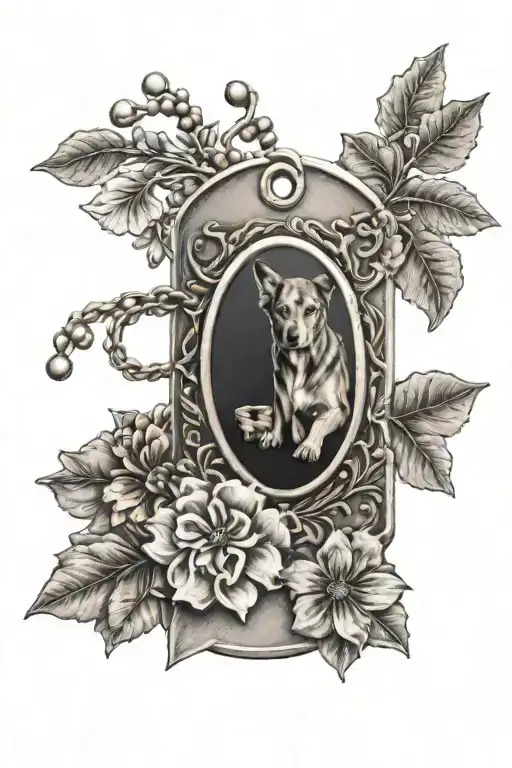 A Realistic Military Dog Tag With A Coffee Cup And Flower Accents