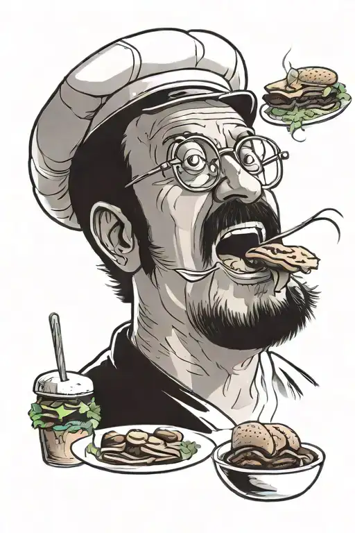 A Portrait Of Bob Belcher Cooking Burgers With A Playful And Cartoonish Style