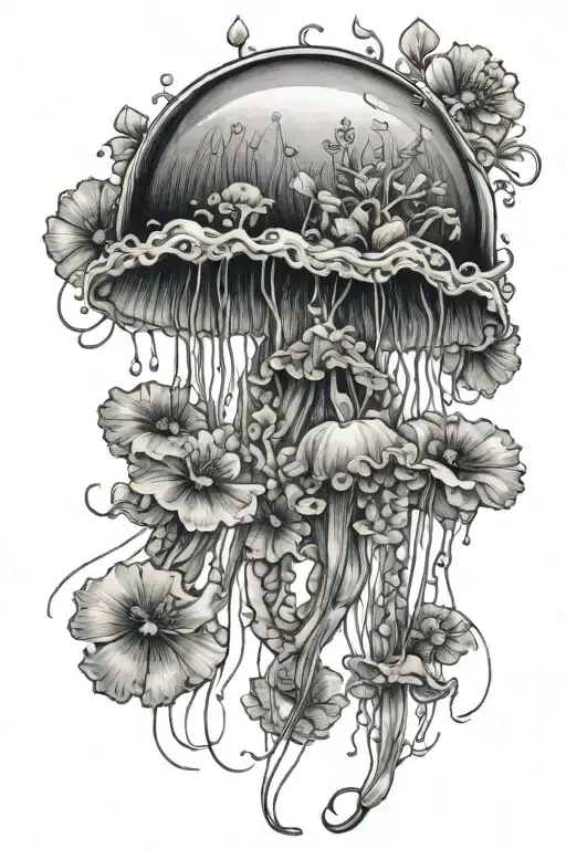 Jellyfish With Small Flowers In The Background