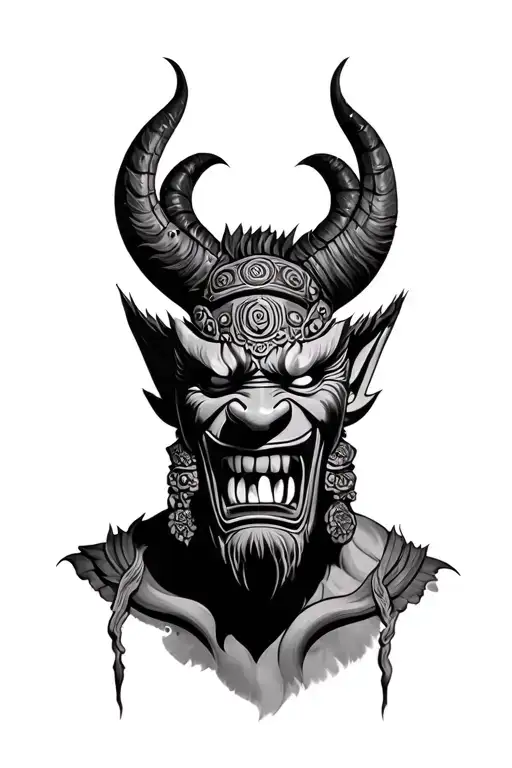 Black And Grey Oni Mask Nepalese Style