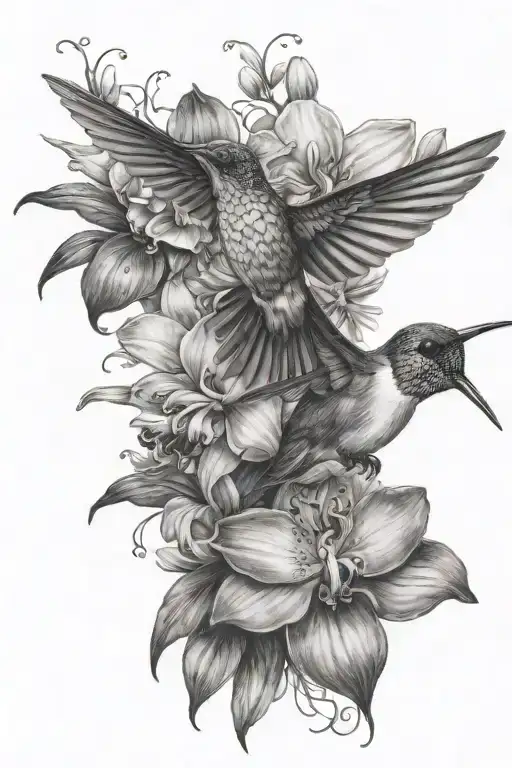 Create A Not So Dark Masculine Hummingbird And Orchid Tattoo On My Upper Arm