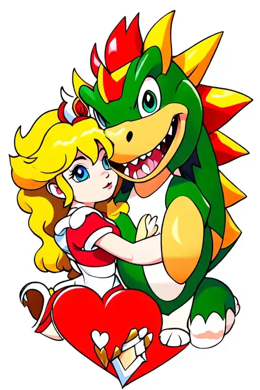 Princess Peach Kissing Bowser In A Heart