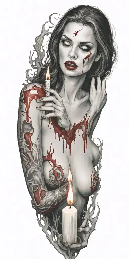 Vampire Blood Women Nude Candle Burning