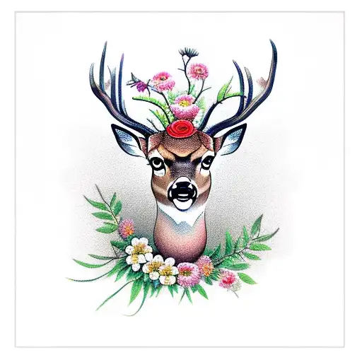 Deer Head With Flowers And Vines