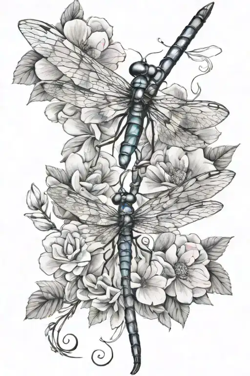 One Dragonfly With Flowers Tied With Breast Cancer Ribbon