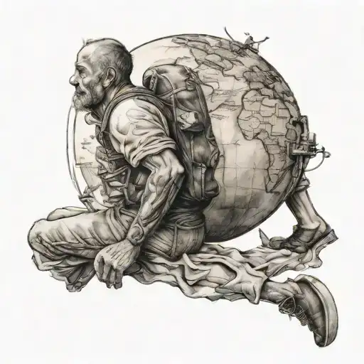 Man Who Carry The World On His Shoulders On Earth Globe