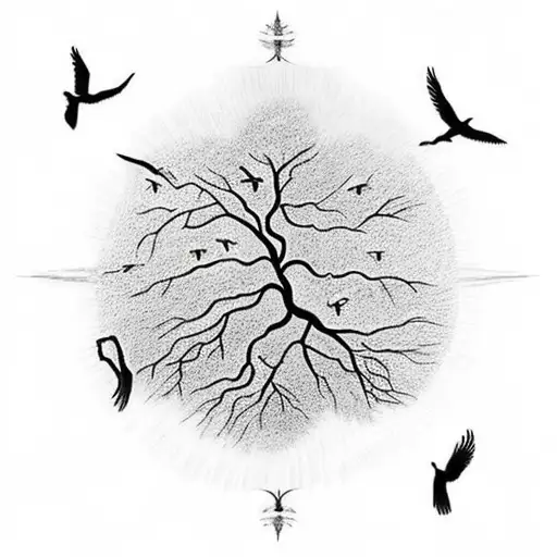 Tree Of Life With Flying Birds