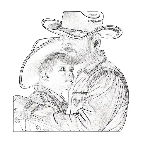 A Father And Son In Cowboy Hats