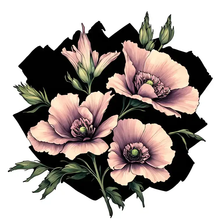 Gladiolus And Poppy Flowers Intertwined