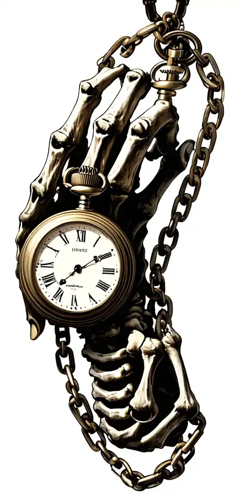 Skeletal Hand Dangling Pocket Watch By Chain