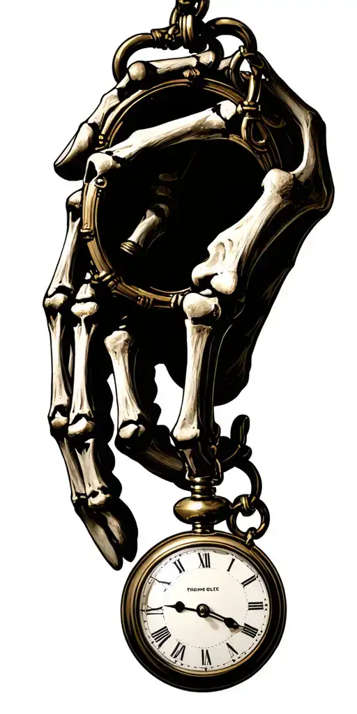 Skeletal Hand Holding Pocketwatch Hanging