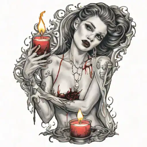 Vampire Blood Women Nude Candle Burning