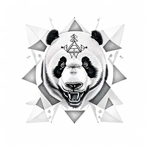 Panda Bear Screaming With Triangles Around