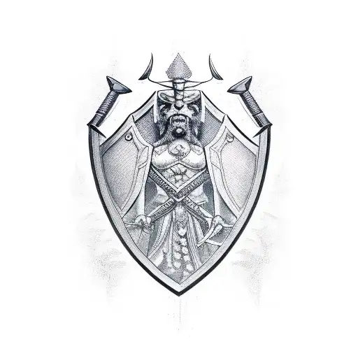 Athena Scowling With Sword And Shield