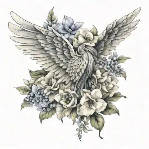 Angel Wing And Flowers