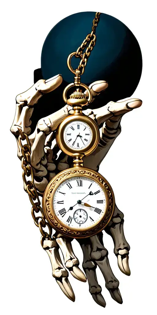Skeletal Hand Holding Pocket Watch By Chain