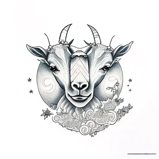 Girl Riding A Goat With A Moon