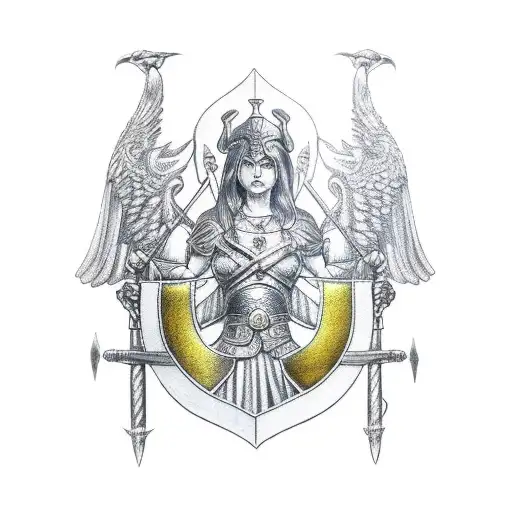 Athena Scowling While Holding Sword And Shield