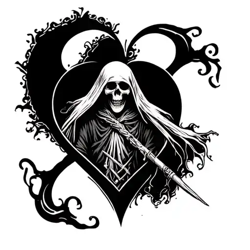 Grim Reaper In Heart Shaped Line Outlining
