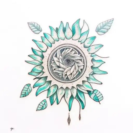 Turquoise Stones And Sunflower And Ferns