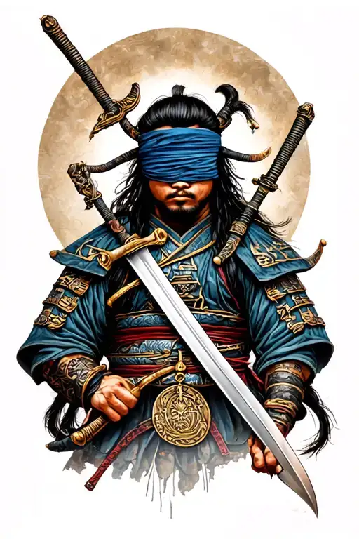 Samurai Blindfolded With The Libra Scale Down And The Sword Samehada Up