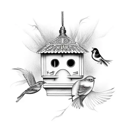 Birdhouse With Different Birds